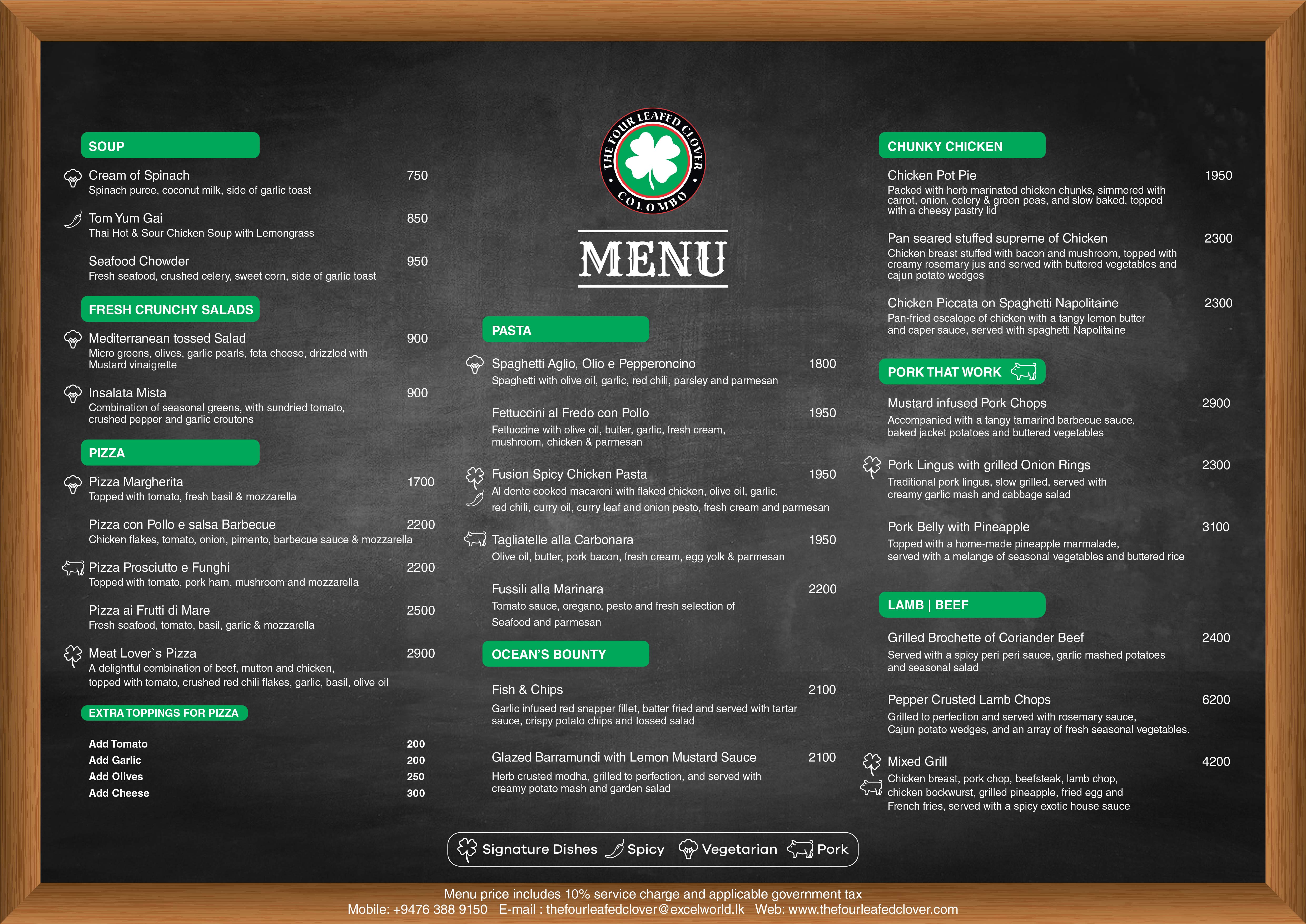 The Four Leafed Clover Menu 02