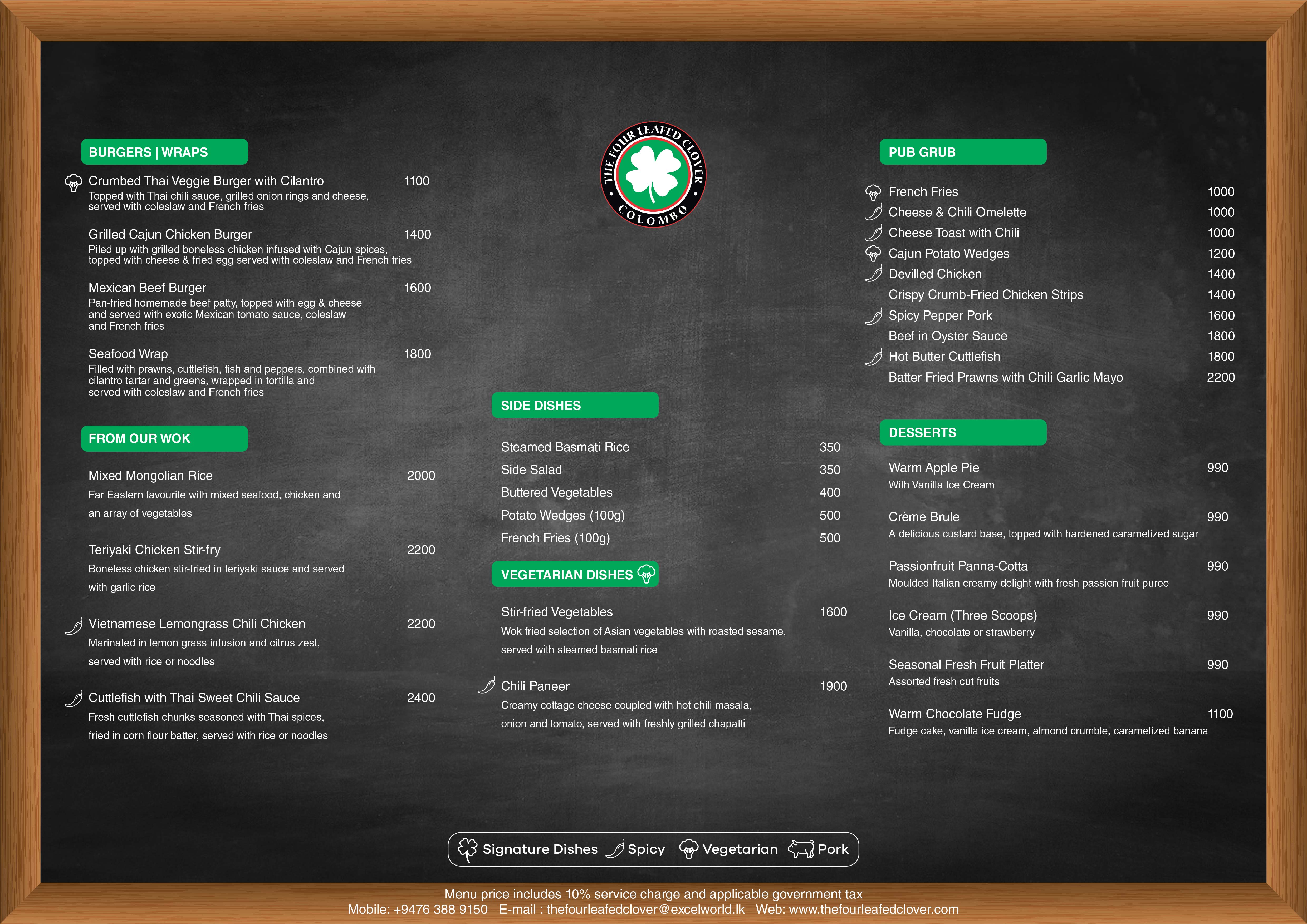 The Four Leafed Clover Menu 03